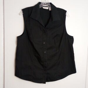 Chico's No-Iron Classic Black Button Front Sleeveless Shirt Sz 2